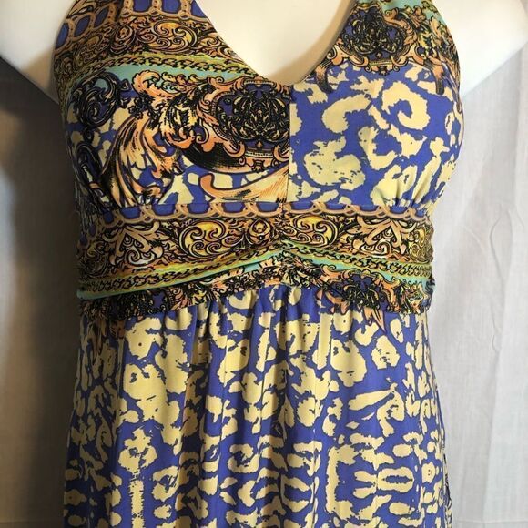 Talia Bohemian Style Halter Tie Cumberbun Waist Printed Maxi Dress. Size Medium - Picture 2 of 8